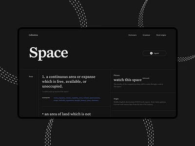 Online dictionary dark ui definition dictionary grammar space typedesign typography web app website words