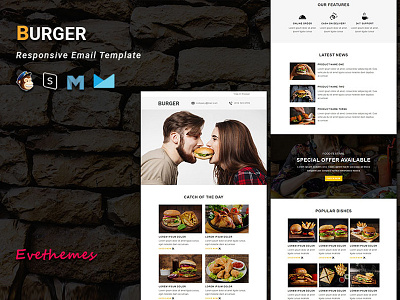 BURGER - Responsive Email Template burger business cafe campaign dinner email template food freelance hotel html lead mailchimp marketing newsletter pizza responsive resturant tasty