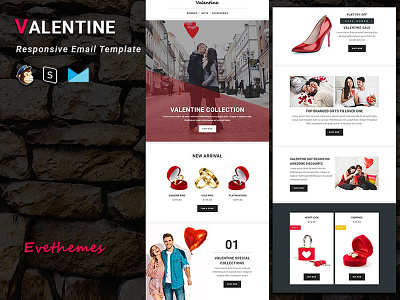 VALENTINE - Responsive Email Newsletter campaign email template fashion freelance gifts html lead mailchimp marketing newsletter sale valentine xmas