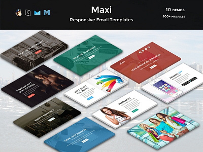 Maxi - Responsive Email Templates agency app business charity corporate email fitness lead market restaurant shop travel
