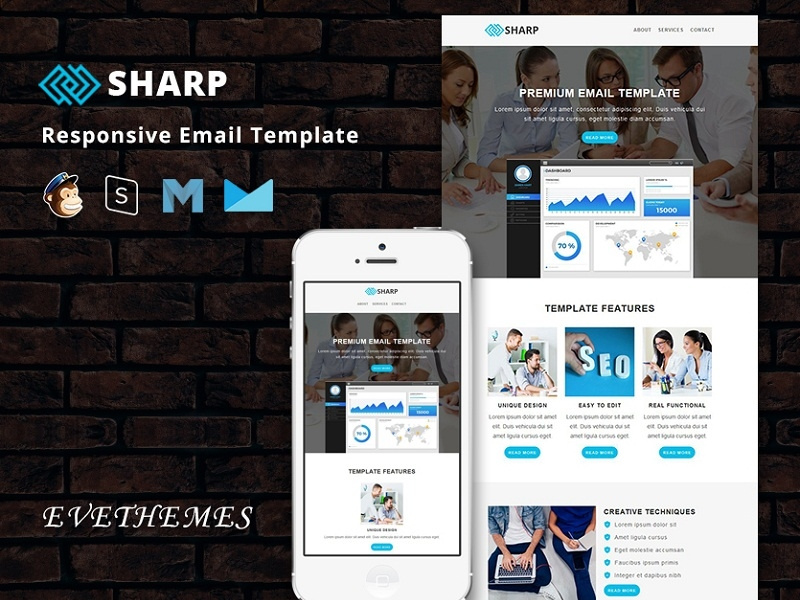 Sharp - Responsive Email Template freelance lead digital marketing business sem seo mailchimp campaign responsive newsletter email template