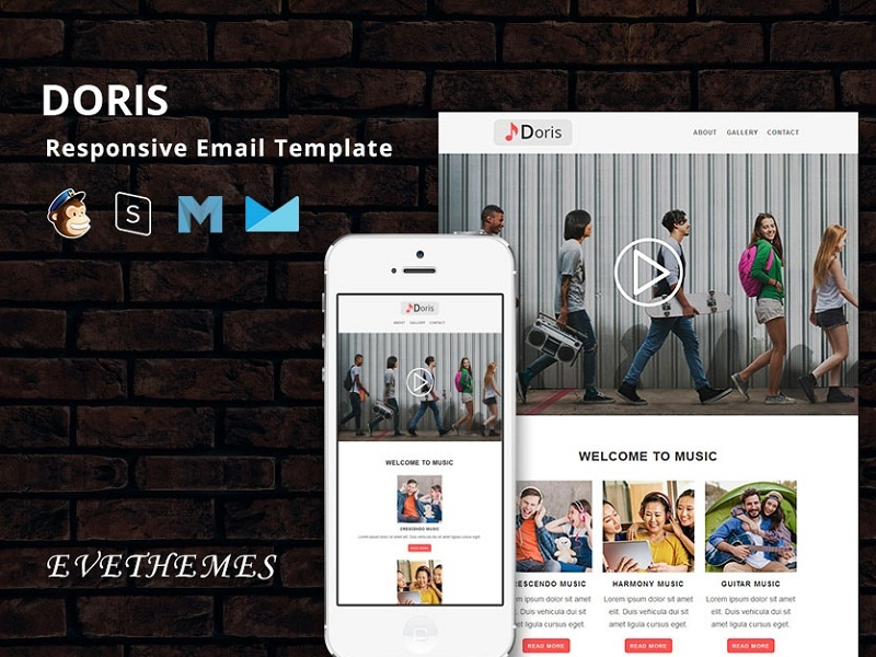 Doris - Responsive Email Template freelance party xmas marketing event band music mailchimp campaign responsive newsletter email template
