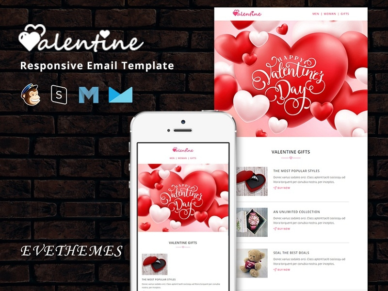VALENTINE – Responsive Email Template shop lead gift love fashion marketing valentine mailchimp campaign responsive newsletter email template
