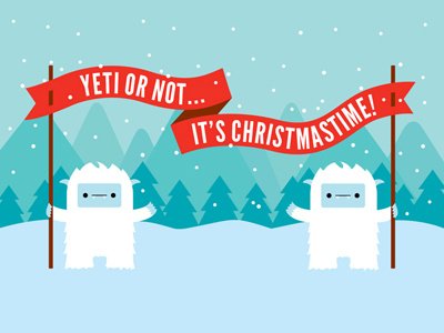 Yeti or Not blue card christmas illustration red yeti