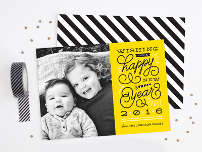 Swirls & Bursts - New Year's Card black card minted new year new years yellow