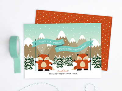 Foxy Holiday aqua card fox holiday illustration mint orange