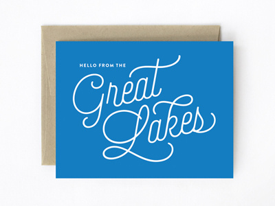 Hello From The Great Lakes blue card detroit card co genna cowsert great lakes greeting card michigan script