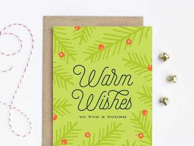 Warm Wishes Fern illustration pine holly holiday christmas card greeting card detroit card co