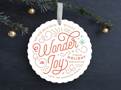 Wonder & Joy blue card christmas gold holiday minted ornament red typography winter