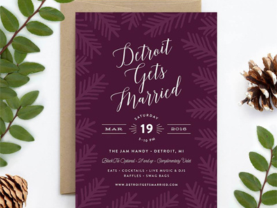 Detroit Gets Married Invitation pine purple plum invitation wedding genna cowsert