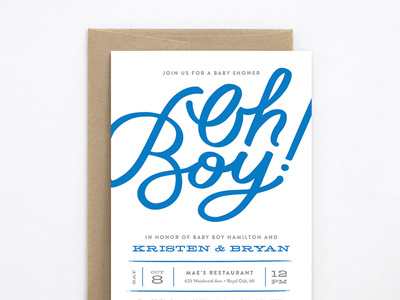 Oh Boy Baby Shower Invitation hand-lettered hand lettering invitation baby shower genna cowsert