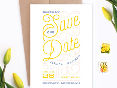 Billowy Delight Save the Date genna cowsert save the date typography wedding yellow