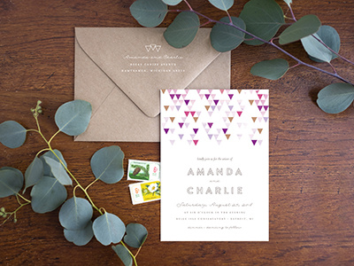 Mod Invite and Envelope genna cowsert geometric gold invitation pink purple watercolor wedding wedding collection