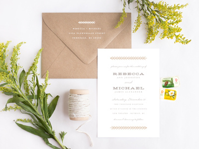 Evergreen Invite and Envelope collection evergreen genna cowsert kraft natural neutral wedding wedding collection yellow