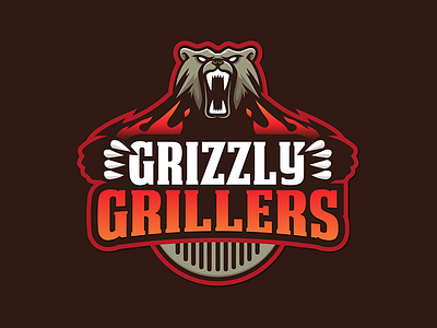 Grizzly Grillers . america bbq bear brand design fire food grill grizzly logo meat