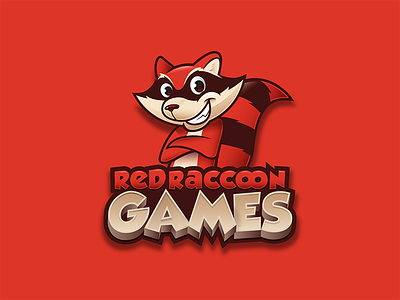Raccoon Logo . cartoon company design game games logo playful raccoon red shop