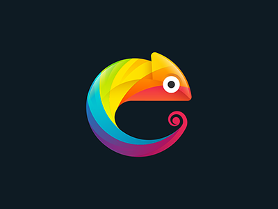Colorful Chameleon (for SALE) . chamaleon colorful company design icon logo raimbow sell technology