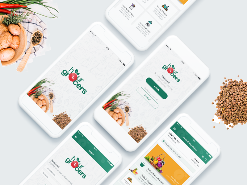 Grocery App splash screen login sign up android material design ios ui ux design app application design grocery grocery app