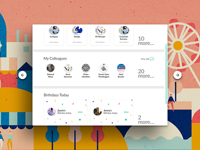 Teams, Colleagues, Birthday cards view iPad ui design flat product design ui