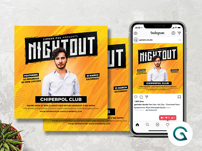 Night Out Flyer Template birthday party concert flyer concert poster dj concert hiphop instagram post instagram premade music event night club night out party event party flyer party invitation party poster print template summer techno