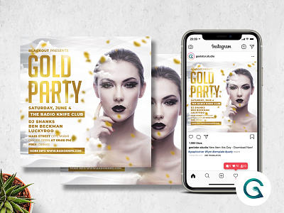 Gold Party Flyer Template birthday party concert flyer concert poster dj concert hiphop instagram post instagram premade music event night club night out party event party flyer party invitation party poster print template summer techno