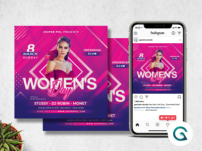Women's Day Flyer Template birthday party concert flyer concert poster dj concert hiphop instagram post instagram premade music event night club night out party event party flyer party invitation party poster print template summer techno