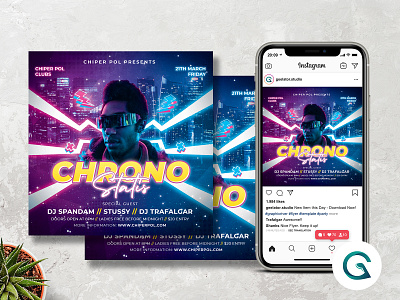 Night Club Flyer Template 80retro 90s birthday party concert flyer concert poster hiphop instagram post instagram premade music event night club night out party event party flyer party invitation party poster summer synthwave techno