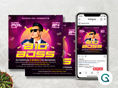 DJ Party Flyer Template 80 retro 90s birthday party concert flyer concert poster dj concert hiphop instagram post music event night club night out party event party flyer party invitation party poster print template summer synthwave techno