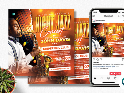 Night Jazz Concert Flyer Template square flyer
