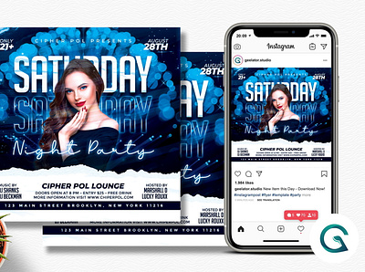Saturday Night Party Flyer Template square flyer