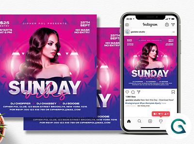 Sunday Vibes Party Flyer Template square flyer