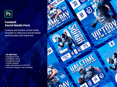 Football Social Media Pack american football banner basketball cover fantasy football football template game instagram post nfl rugby soccer sports superbowl template