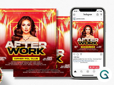 After Work Party Flyer Template club concert dj entertainment event festival flyer instagram square invitation live concert music party party flyer promotion