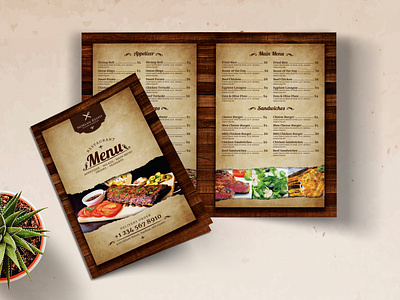 Vintage Restaurant Bifold Menu bifold bifold menu cafe menu design elegant menu fast food menu food menu hotel menu menu bar menu design menu template old print template restaurant menu steak street food truck food menu vintage menu wood