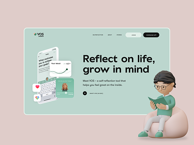 VOS Website app homepage landing mental health mobile app qusion self-reflection uiux vos website website design websites