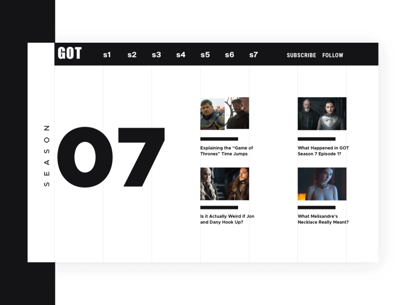 Game of Thrones magazine animation articles game of thrones landing magazine ui ux
