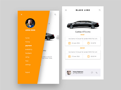 BLACK LIMO black limo mobile app ride booking app ui ux user interface