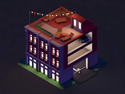 Night Building 3d art illustration isometric recreation