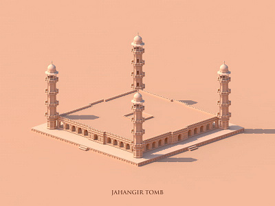 Jahangir Tomb 3d art architecture building drawing illustration isometric minimal monochrome
