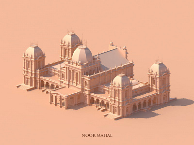 Noor Mahal architecture drawing illustration isometric minimal monochrome vector