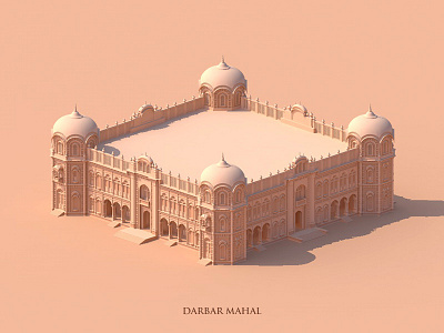 Darbar Mahal architecture drawing illustration isometric minimal monochrome vector