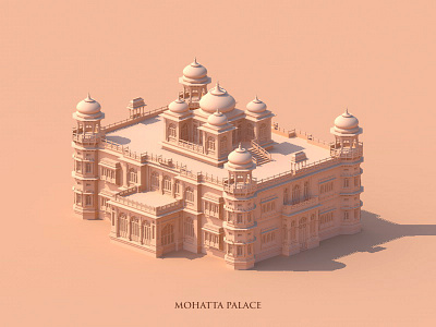 Mohatta Palace architecture drawing illustration isometric minimal monochrome vector