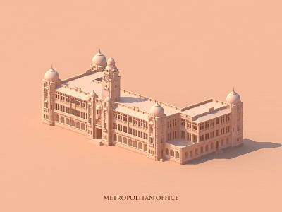 Metropolitan Office Karachi architecture drawing illustration isometric minimal monochrome vector