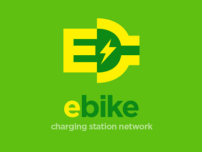 E-Bike Charging Station Network Logo bike branding e green lightning logo negative space plug