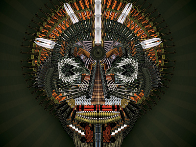 Weapons of self destruction bullets collage face guns knives mask weapons