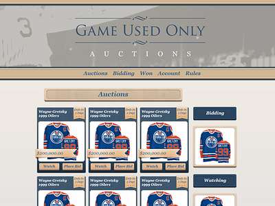 Game Used Only Auctions auctions jerseys sports ux website
