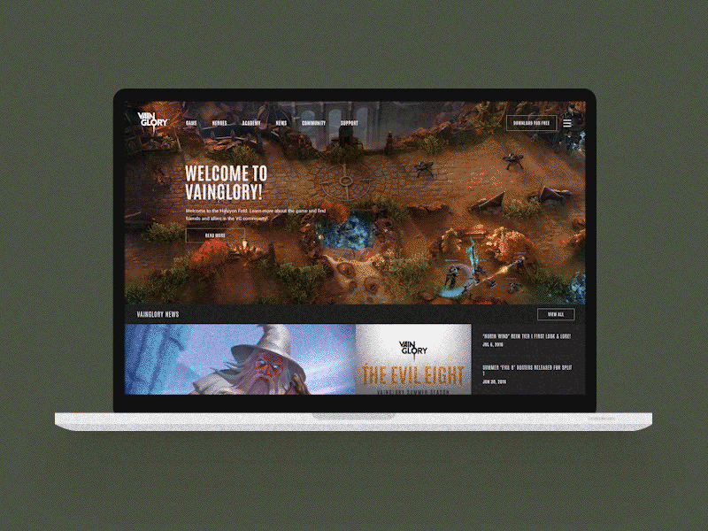 Vainglory Homepage basic basic agency gaming homepage ui ux vainglory