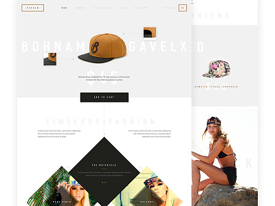 Bohnam Snapbacks clean commerce geometric hats layout merchandise minimal product product page snapback web design website