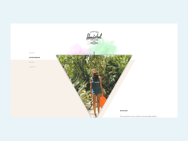 Herschel Full backpack bright colorful look book lookbook organic pastel shapes triangles web design website