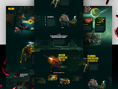 Deep Rock Galactic aliens dark design gaming indie landing page outer space sketch space video game web design website